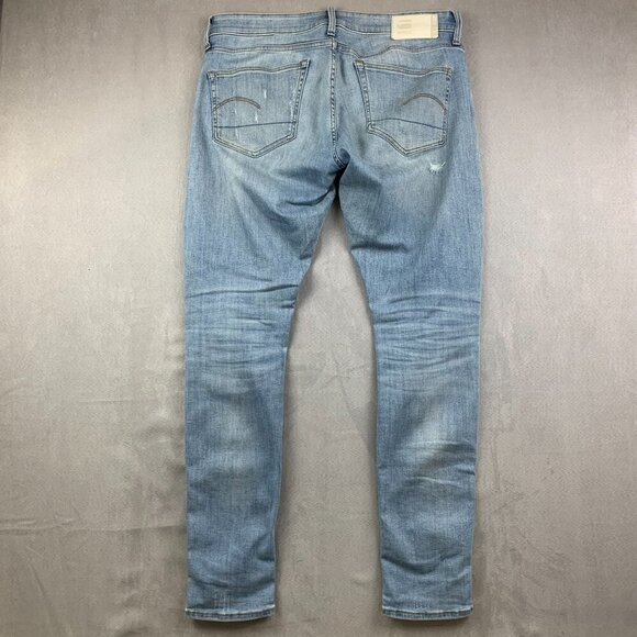 G Star Mens Pants 35 Blue Distressed Jeans 3301 Deconstructed Super Slim 35x32 - Picture 12 of 16